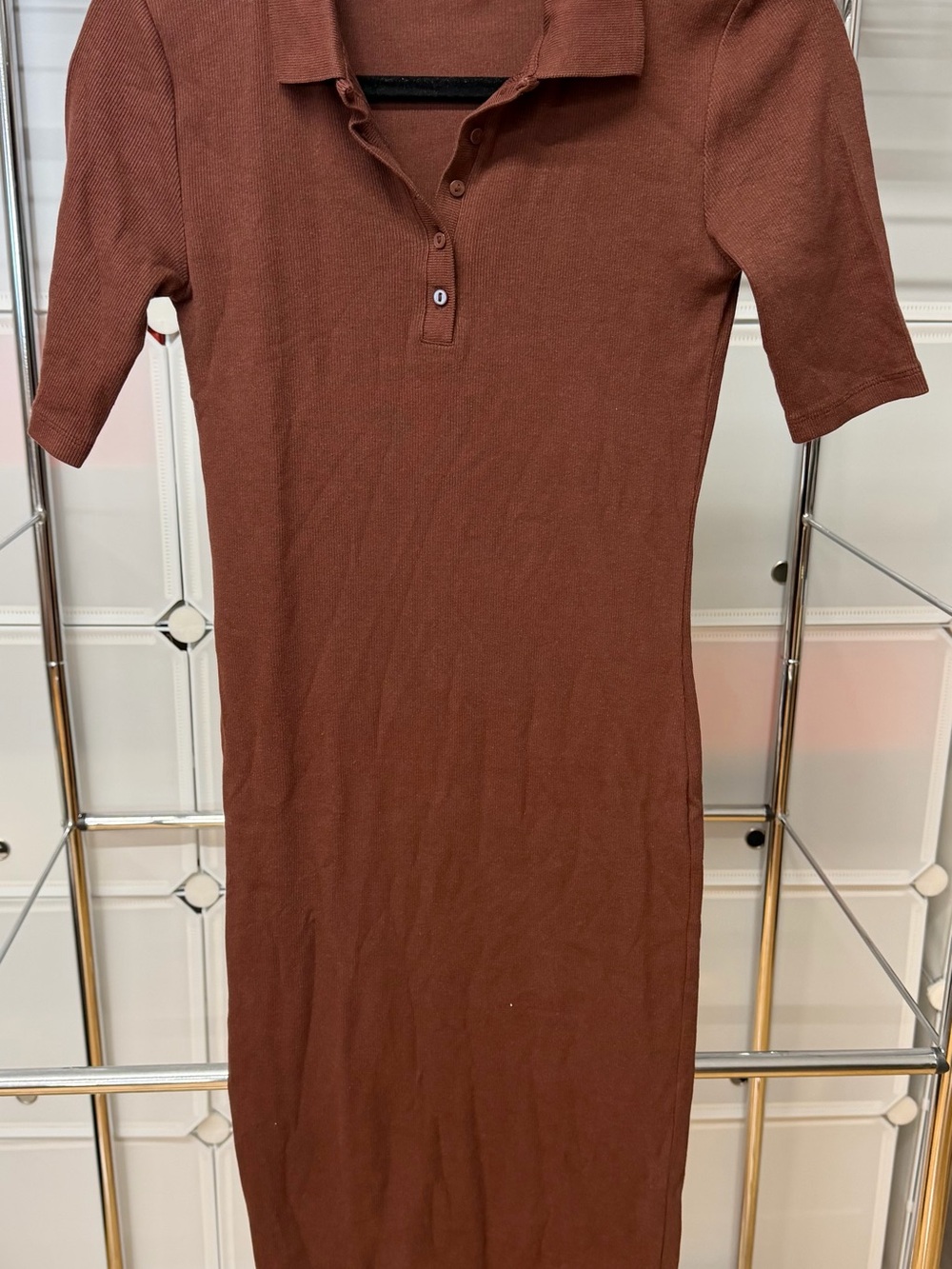 Zara Brown Ribbed Polo Midi Dress